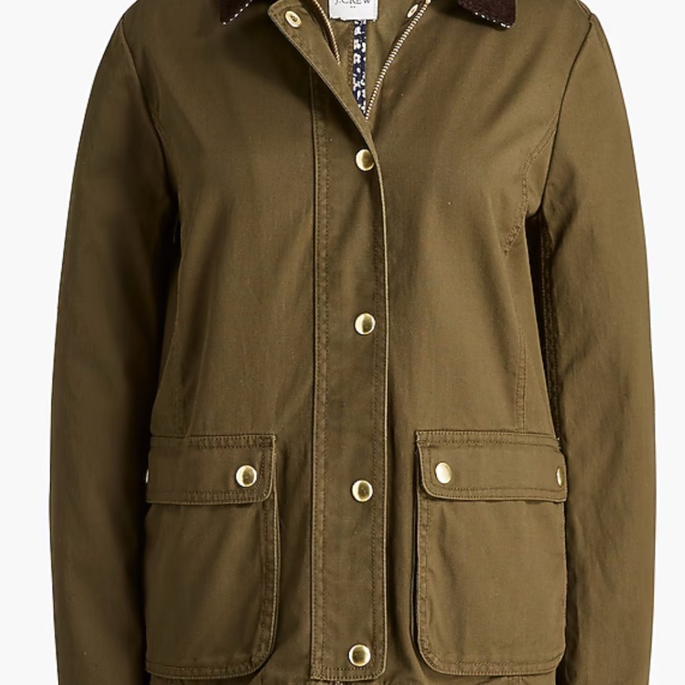 J. Crew Olive Utility Jacket with Dark Brown Collar Size XSP